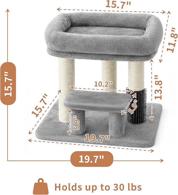 Heybly Cat Scratching Post with Grooming Brush & Gentle Step, HSP001SW | Light Gray