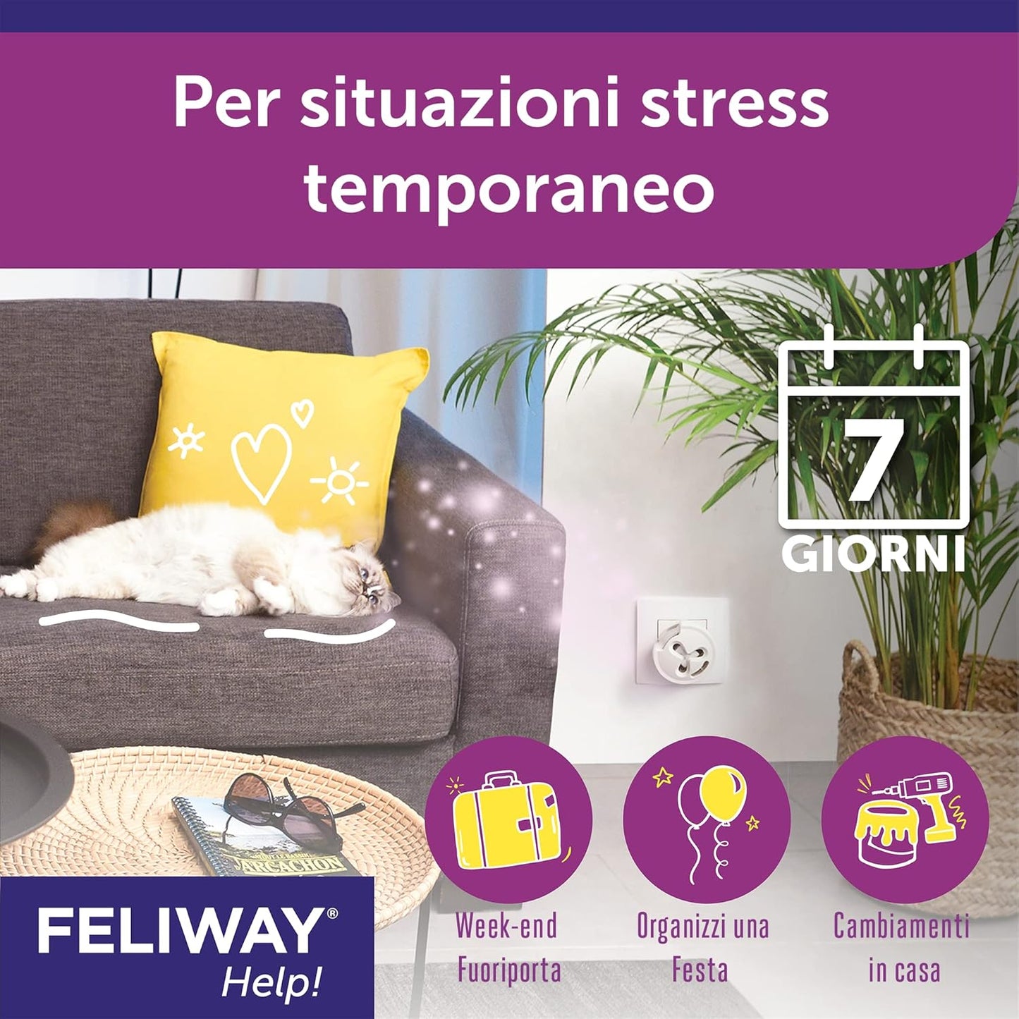 FELIWAY® Help! Diffuser + Refill 7 Days – Helps Your Cat to Face Momentary Stress Situations – Calming and Stress Relief Feline Pheromones for Cats