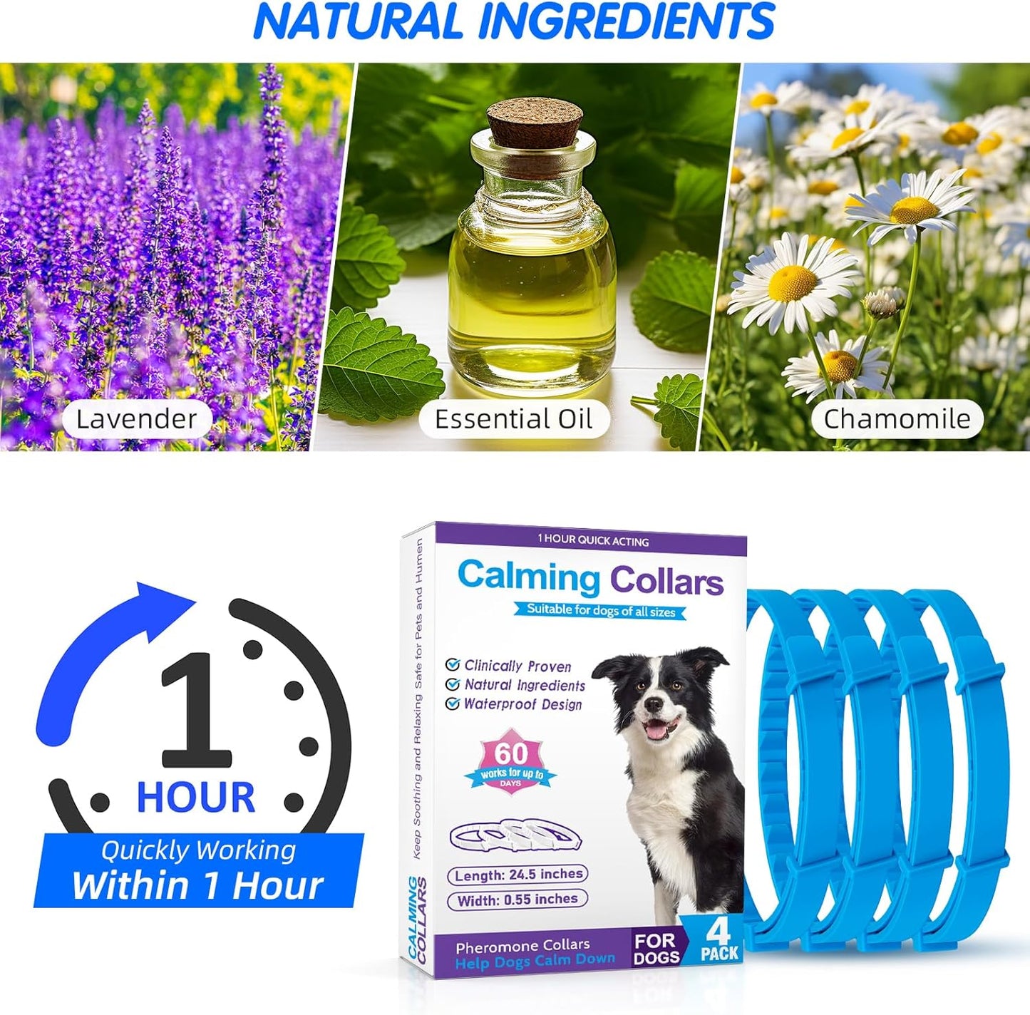 Pheromone Collar for Dogs: 4 Pack Calming Collars for Dogs - Anxiety Relief for Pets,Adjustable 25 Inch Size,Lasts 60 Days