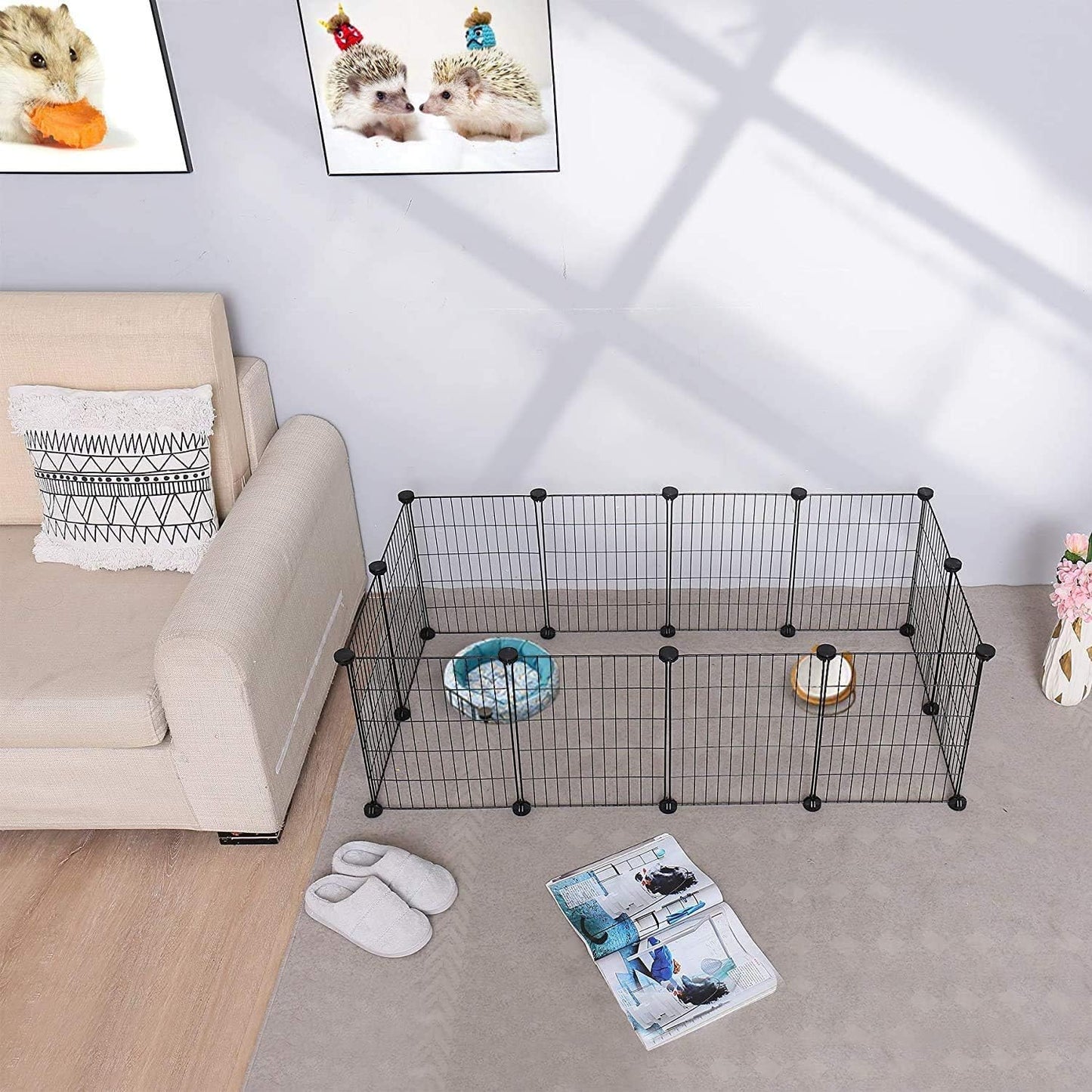 Dotala 12 Panels Metal Pet Playpen Tent Cats Exercise Pen Crate Cage Kennel Dog Foldable Fence Yard Barrier Ideal for Guinea Pigs, Rabbit, Gerbil, Puppy, DIY Metal Wire Yard Fence
