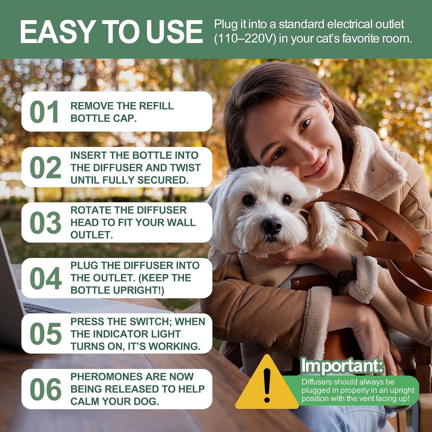Dog Calming Diffuser Plug-in with Gentle Night Glow, 3 Refills Kit
