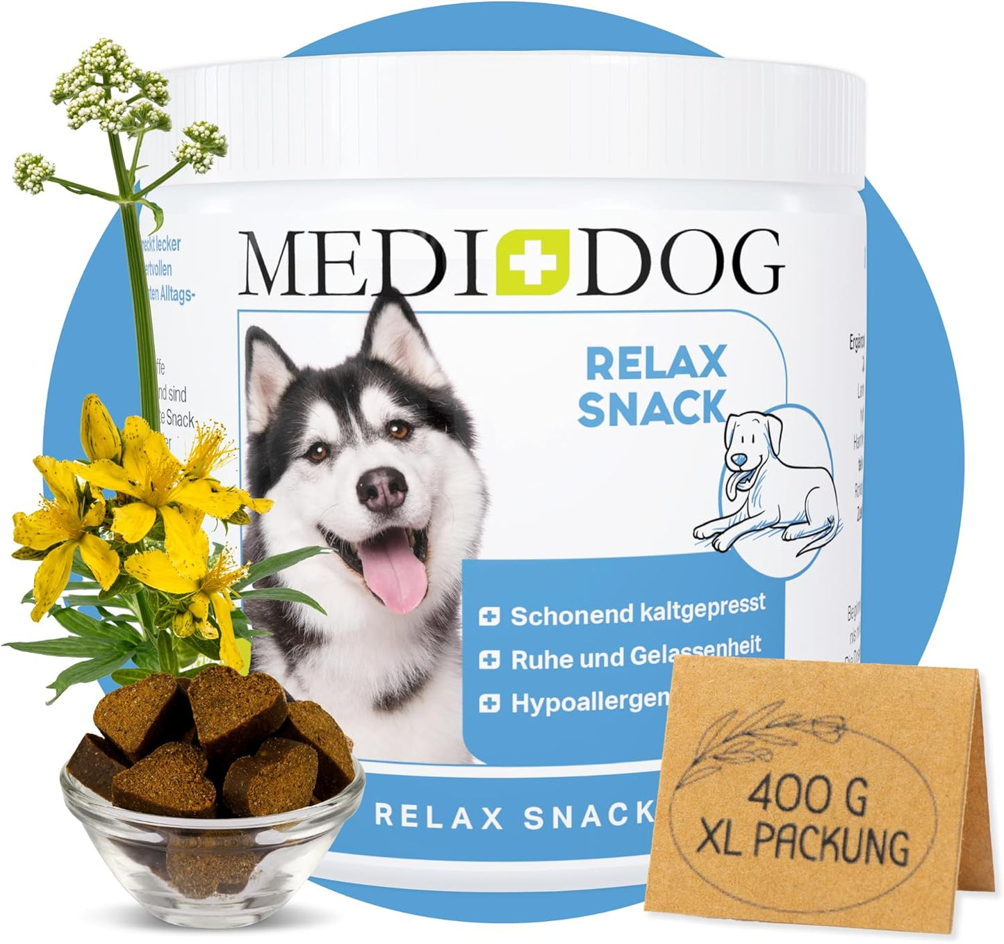 Medidog 400g Premium Soothing Relax Drops for Dogs, Natural Sedative, Extra Cold Pressed and Grain-Free, Against Anxiety, Relaxation