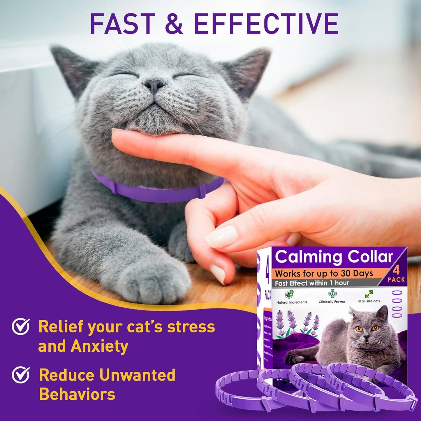 4 Pack Calming Collar for Cats – Pheromone Cat Calming Collar Cat Anxiety Relief and Stress