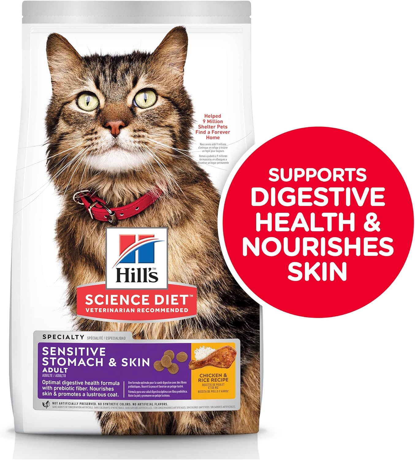 Hill's Science Diet Sensitive Stomach and Skin Adult, Chicken and Rice Recipe, Dry Cat Food, 3.17kg Bag