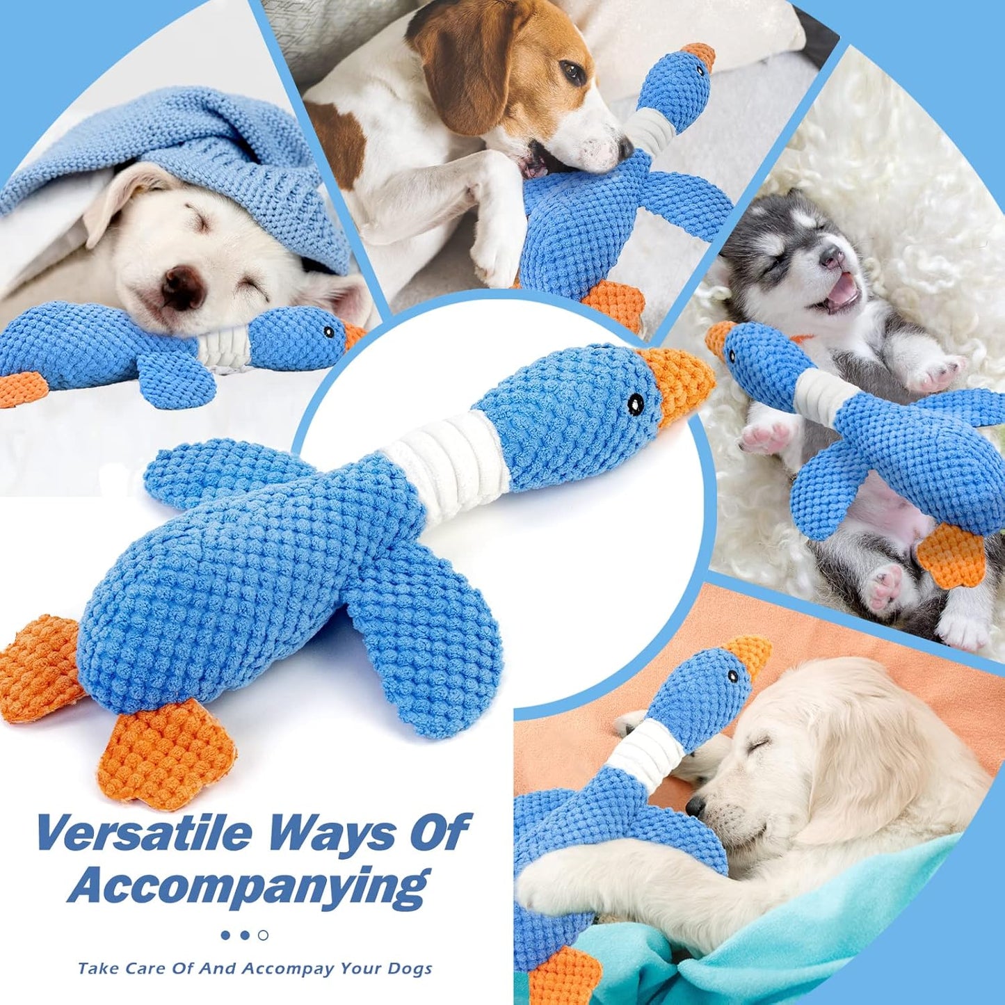 Vitscan Upgraded Goose Indestructible Dog Toys for Aggressive Chewers,Crinkle Squeaky Plush Dog Puppy Chew Toys for Teething, Duck