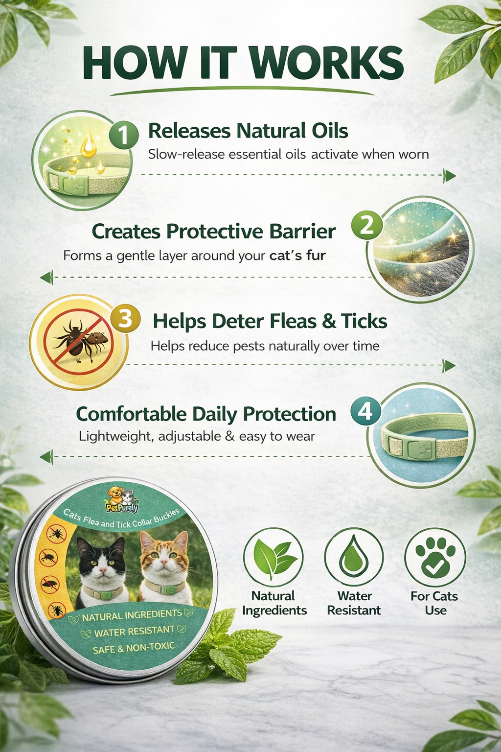 Natural Flea & Tick Collar Buckle for Cats with Refills