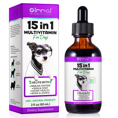 Oimmal 15-in-1 Liquid Multivitamin for Dogs – Immune, Joint, Skin & Heart Support (2 fl oz / 60 mL)