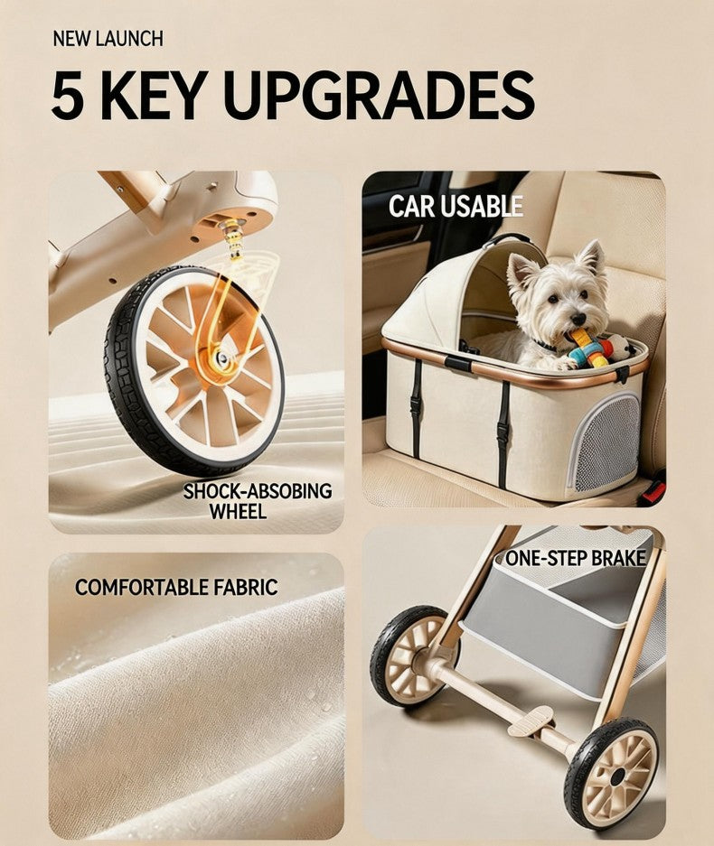 Twin Pet Stroller for 2 Cats & Dogs – Foldable  with Lightweight Aluminum Alloy Frame, Adjustable Design, Portable Pet Pushchair for Small Dogs & Cats,Khaki
