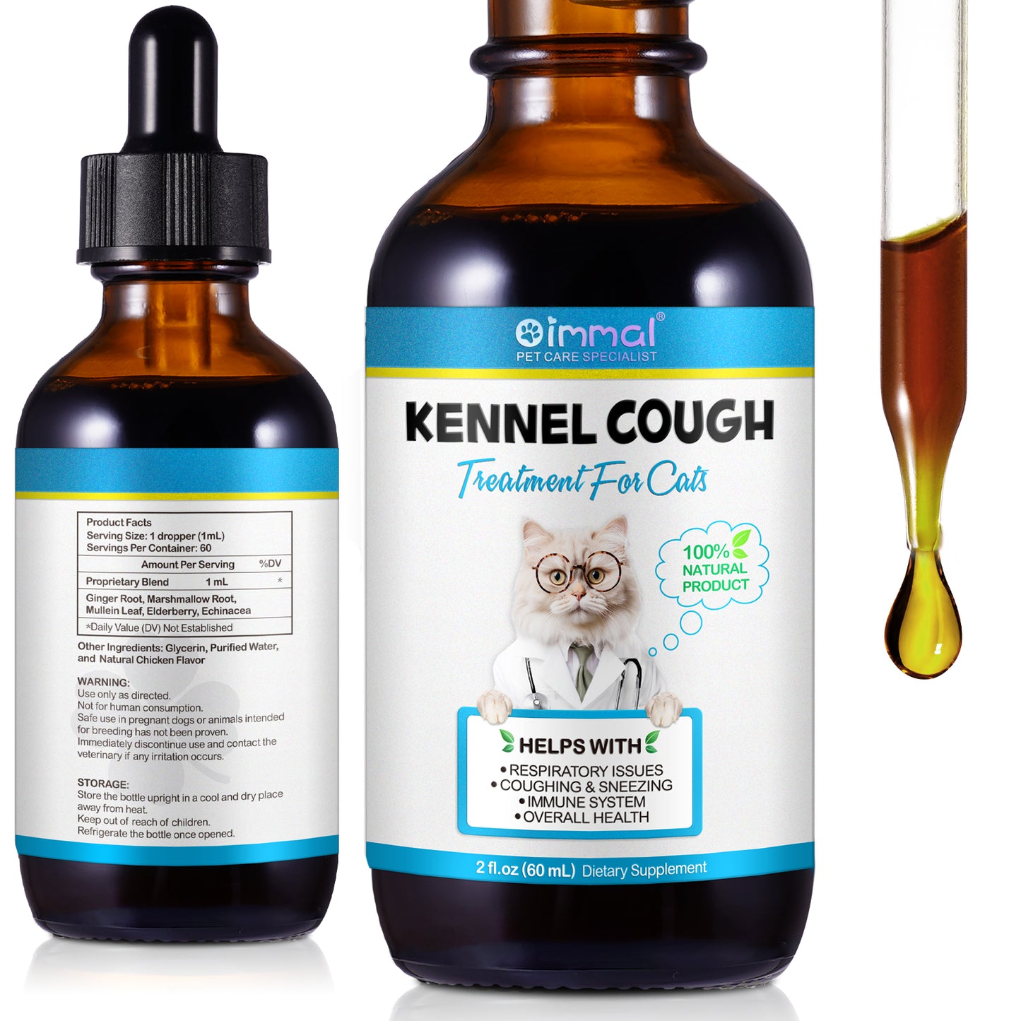Kennel Cough Relief Drops for Cats – Respiratory & Immune Support Formula 60ml