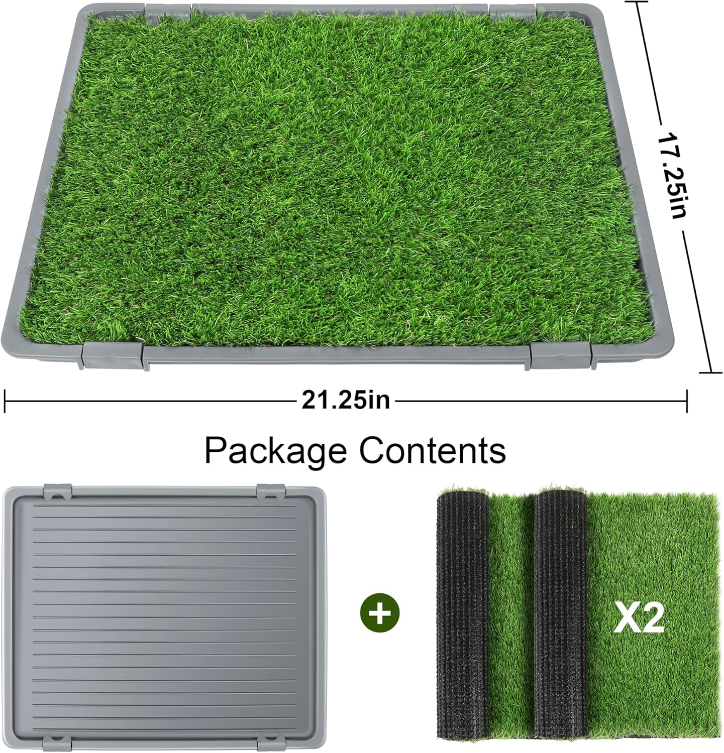 Dog Grass Pad with Tray: Reusable Training Pad with 2-Pack Replaceable Artificial Grass 22"x18" Grey