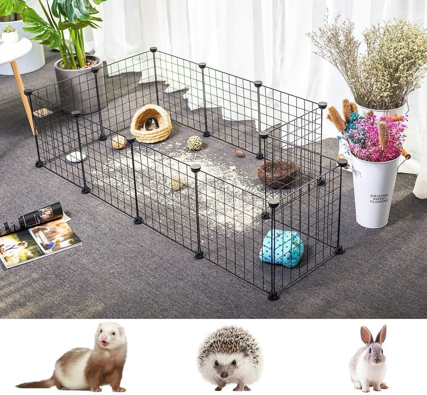 Dotala 12 Panels Metal Pet Playpen Tent Cats Exercise Pen Crate Cage Kennel Dog Foldable Fence Yard Barrier Ideal for Guinea Pigs, Rabbit, Gerbil, Puppy, DIY Metal Wire Yard Fence