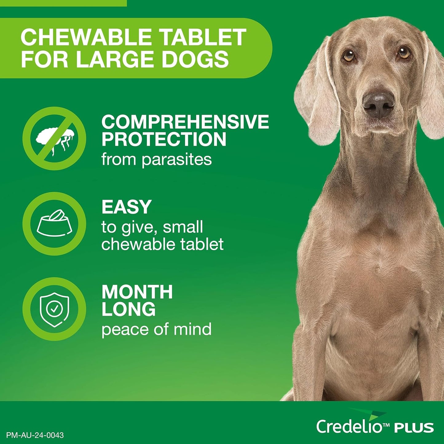 Credelio PLUS Dog Flea and Tick Treatment, Six Pack, Ticks, Fleas, Mites, Heartworm & Worms Parasite Protection, in the Smallest Monthly Chewable Tablet for Dogs > 11 - 22 kg, 6 Pack
