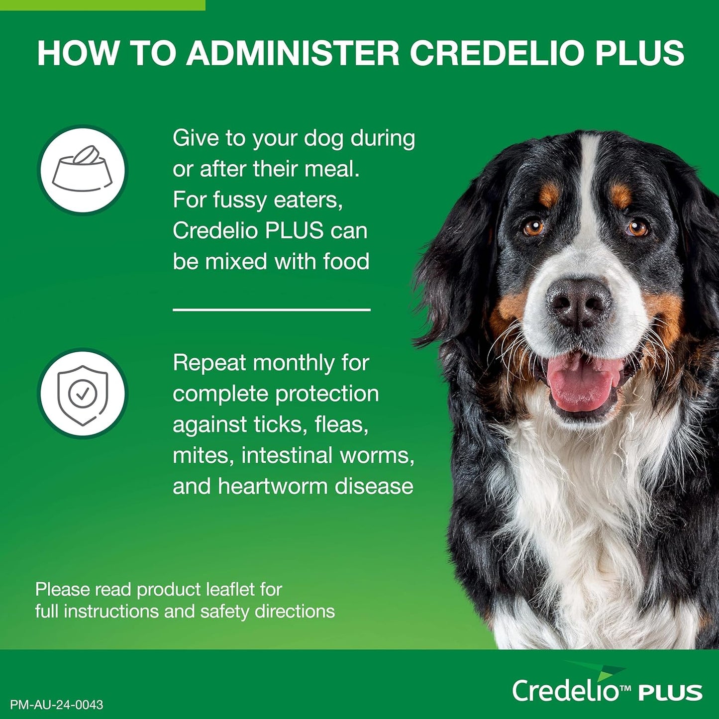 Credelio PLUS Dog Flea and Tick Treatment, Six Pack, Ticks, Fleas, Mites, Heartworm & Worms Parasite Protection, in the Smallest Monthly Chewable Tablet for Dogs > 11 - 22 kg, 6 Pack