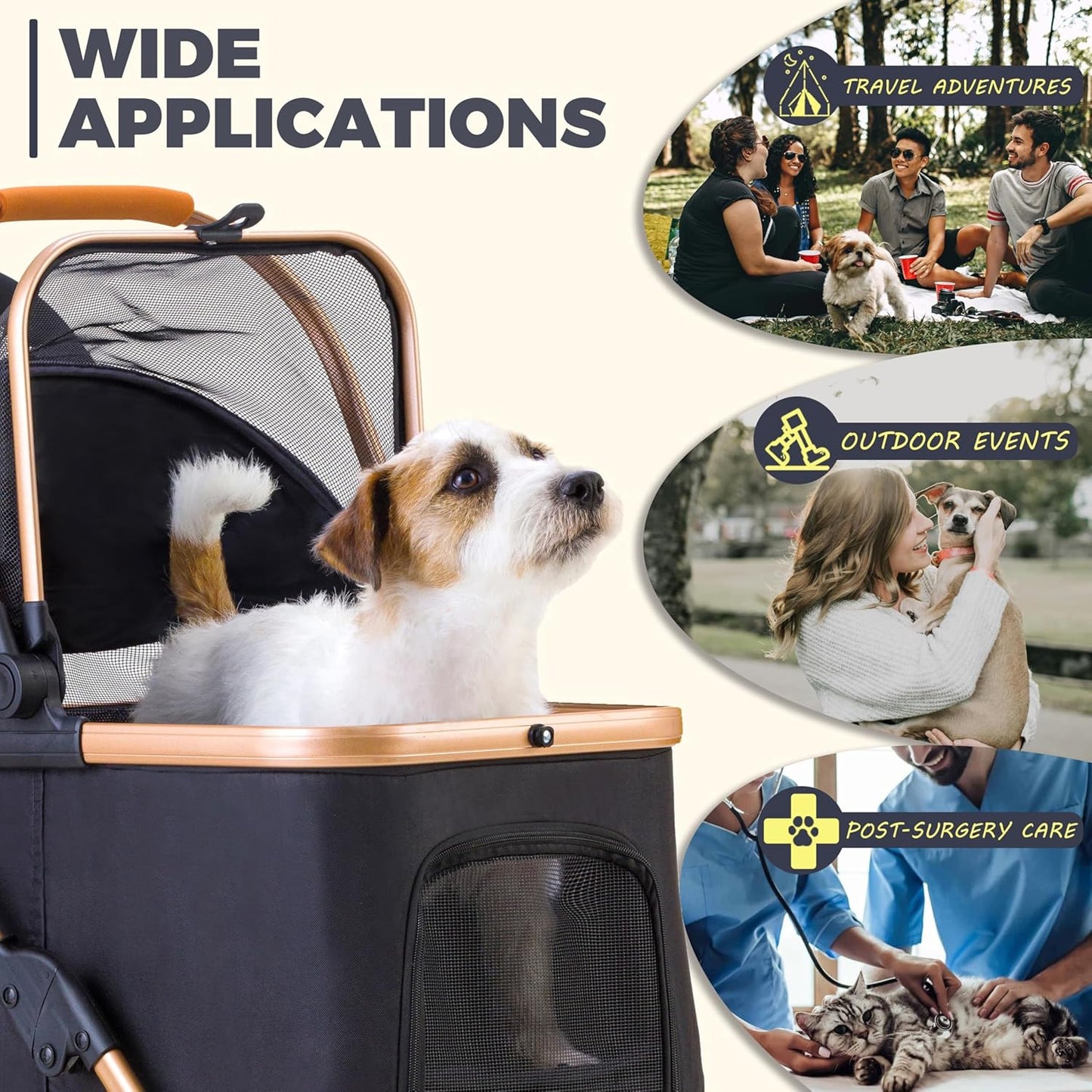 Pet Stroller for Small Dogs, Lightweight Small Dog Stroller for Dogs Cats with 6 Shock Absorption System