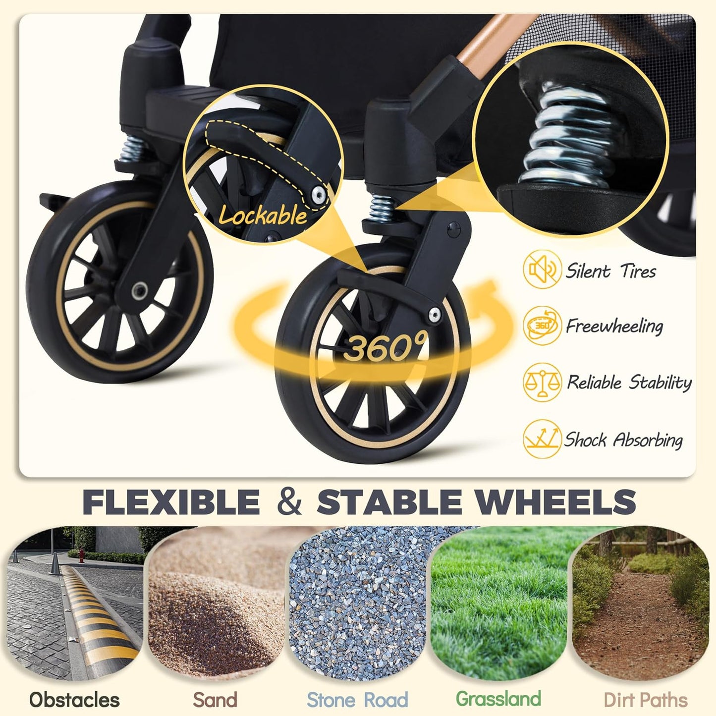 Pet Stroller for Small Dogs Cats, 6 Shock Absorption System | One Touch FoldinDog Stroller with Detachable Carrier for Car Seat & Hand Carry, Gray
