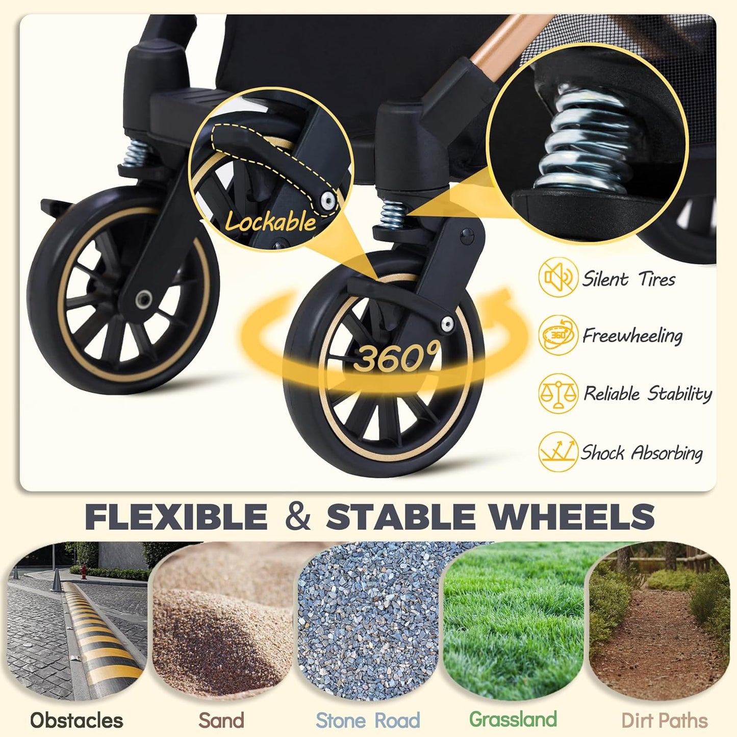Pet Stroller for Small Dogs, Lightweight Small Dog Stroller for Dogs Cats with 6 Shock Absorption System