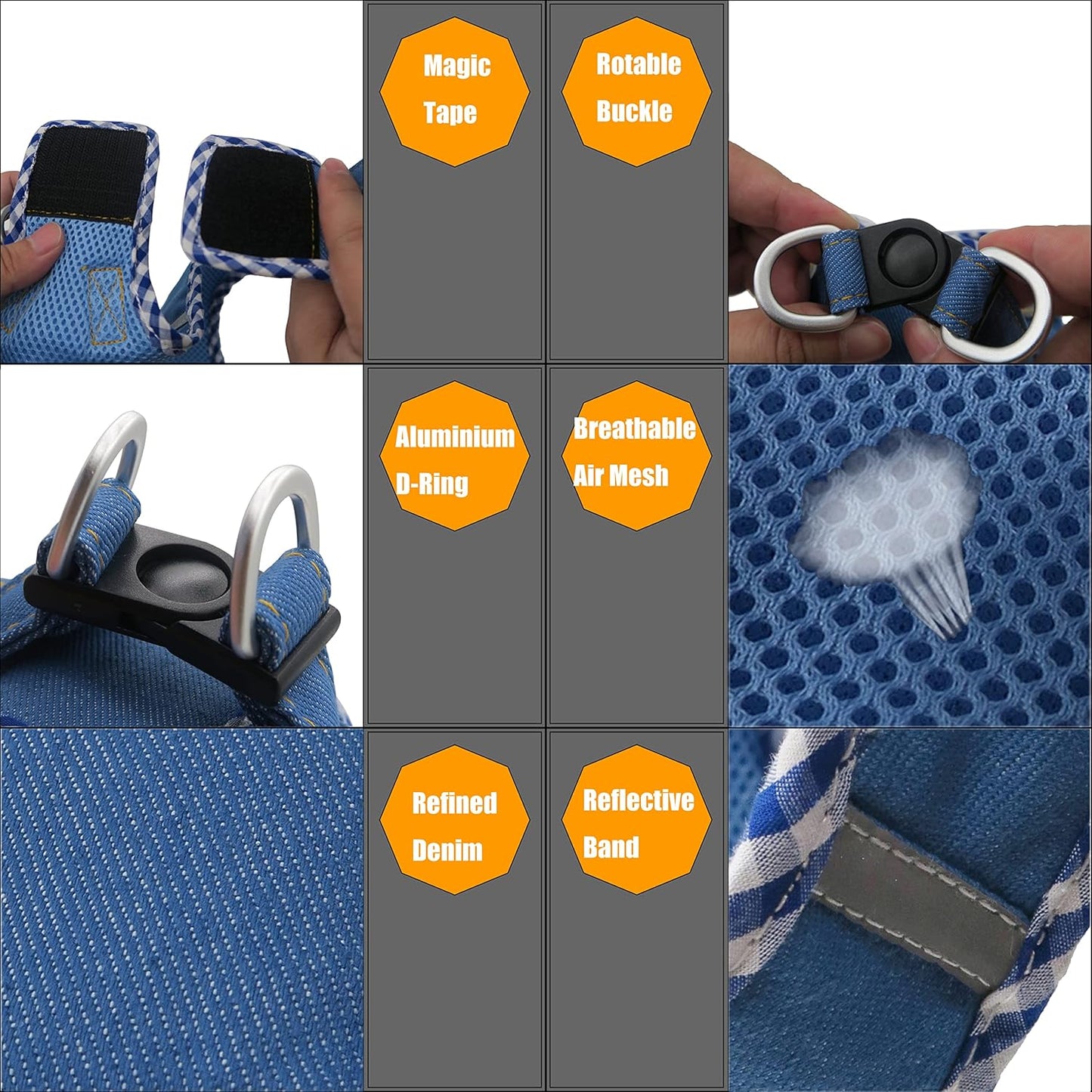 Premium Denim Dog Harness and Leash Set (Baby Blue, S)