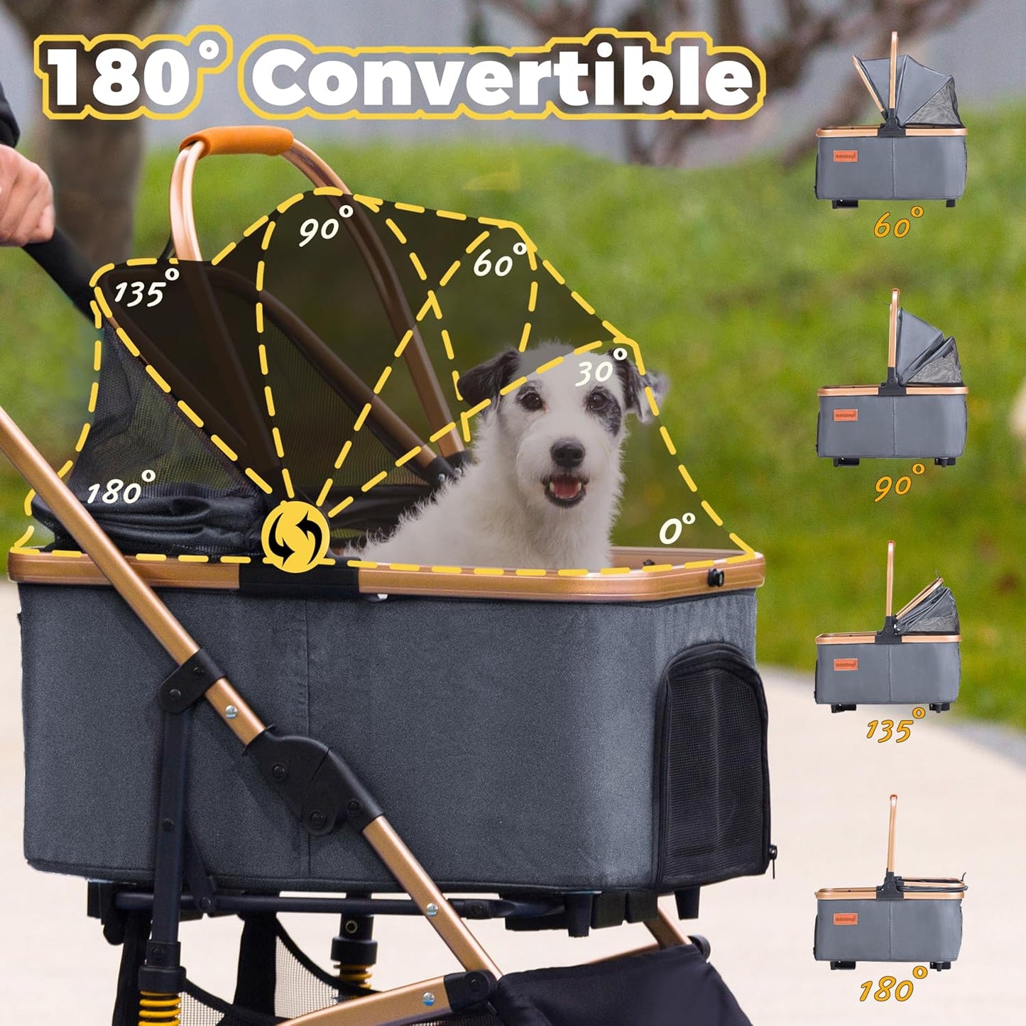 Pet Stroller for Small Dogs Cats, 6 Shock Absorption System | One Touch FoldinDog Stroller with Detachable Carrier for Car Seat & Hand Carry, Gray