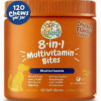 Dog Multivitamin, Chewable Dog Vitamins and Supplements for Hip & Joints, Skin & Coat, Omega 3 Fish Oil for Dogs- Senior & Puppy Multivitamin- Chicken- 120ct