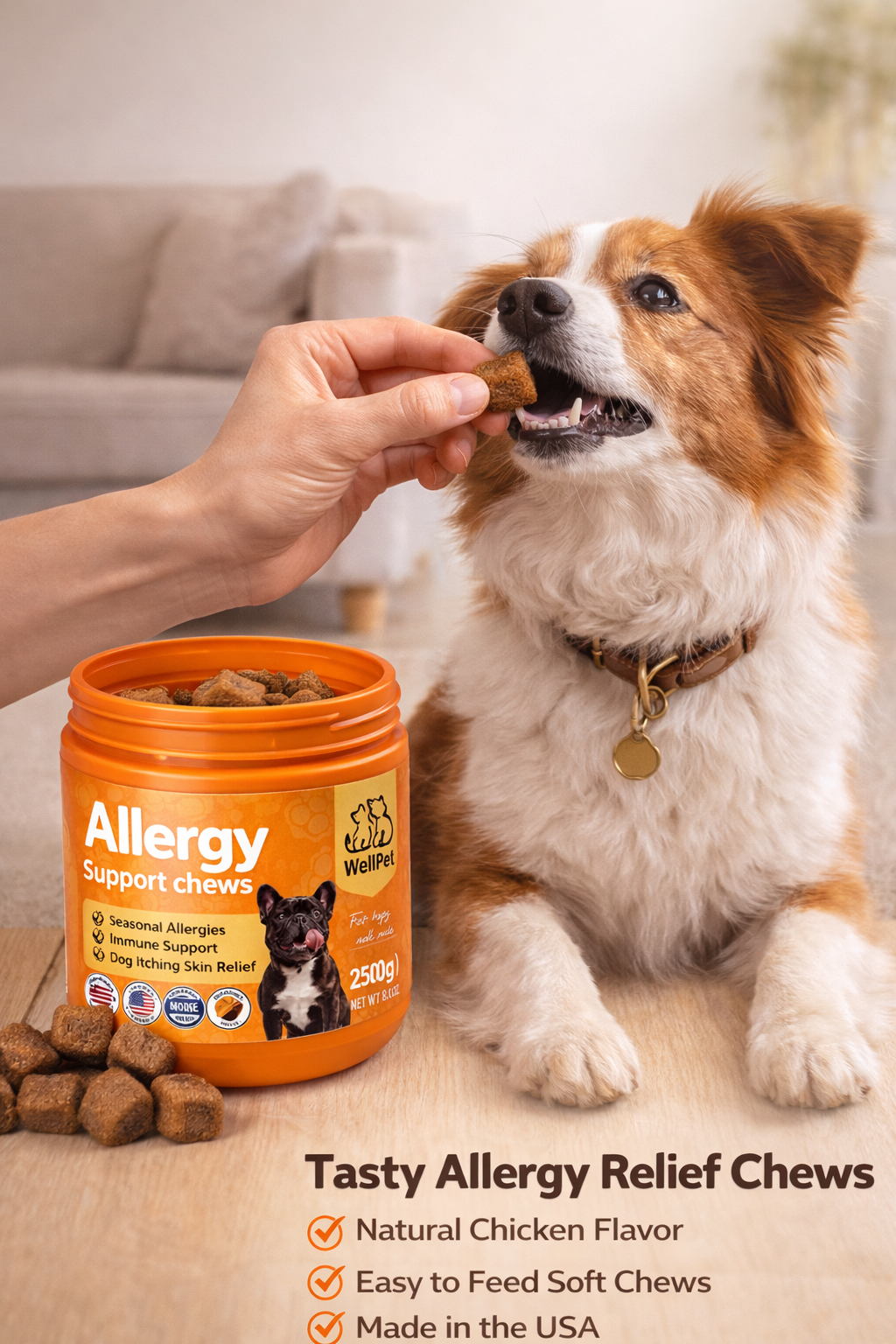Powerful Allergy Relief Chews for Dogs ,Support Itchy Skin, Boost Immunity 100pc