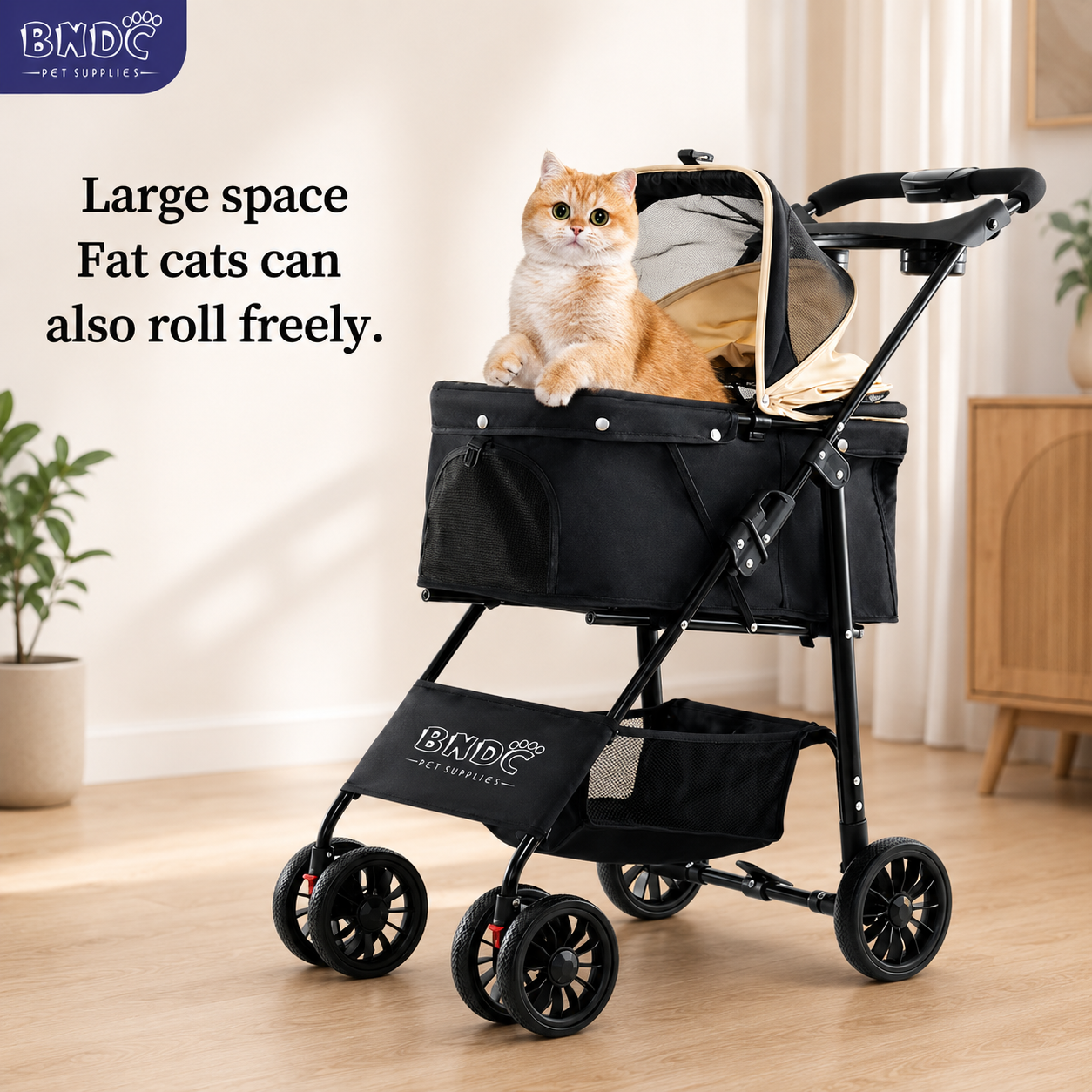 Premium Foldable Pet Stroller for Cats & Small Dogs With storage basket and lightweight