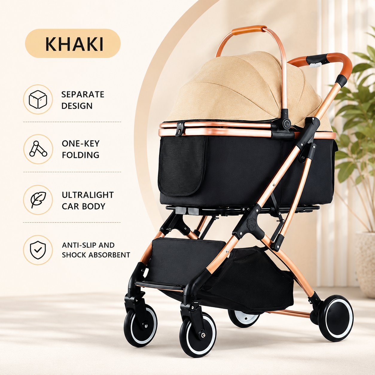 Luxury Detachable Pet Stroller for Small to medium Dogs & Cats – Lightweight Foldable Travel Carrier with Shock-Absorbing Wheels & One-Button Fold