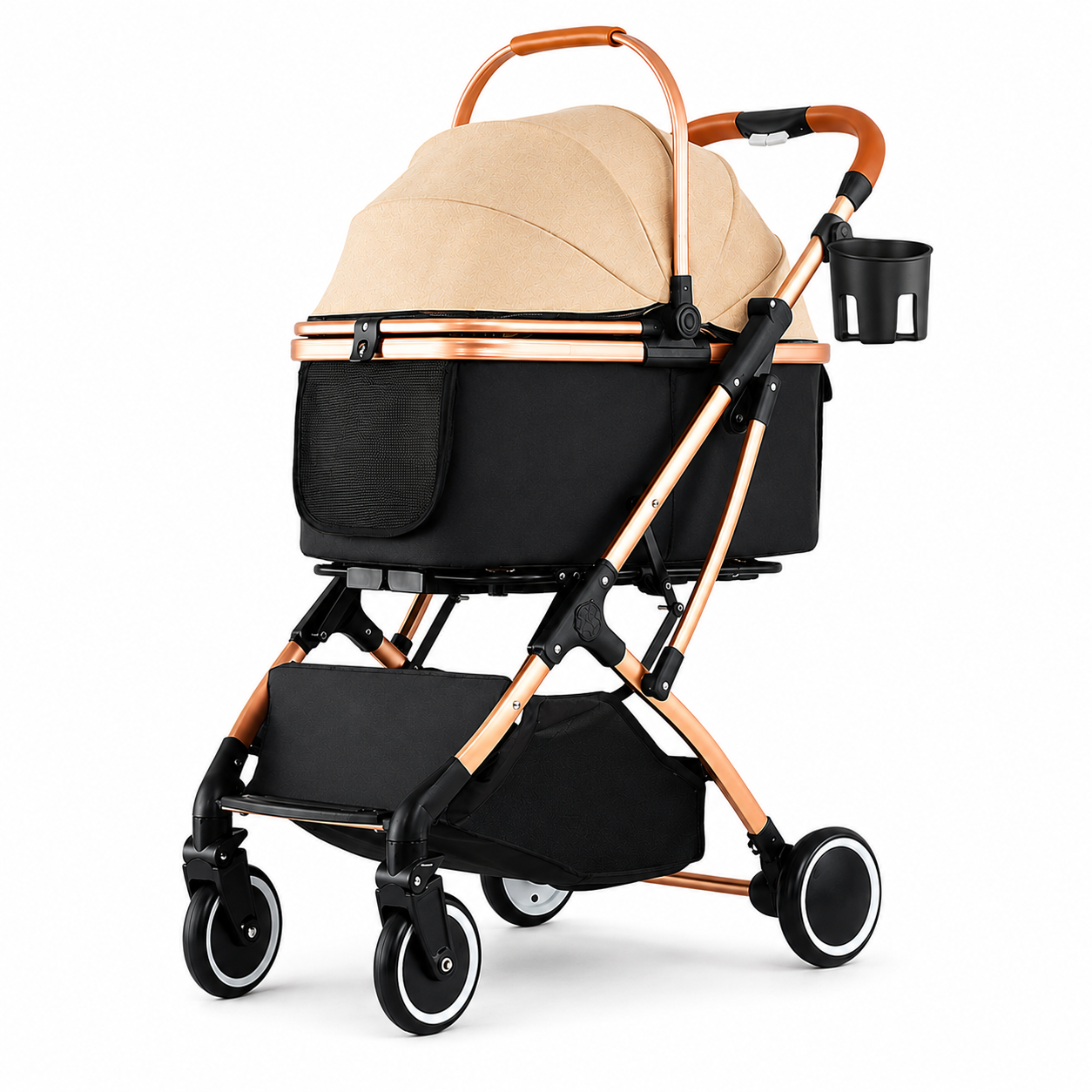 Luxury Detachable Pet Stroller for Small to medium Dogs & Cats – Lightweight Foldable Travel Carrier with Shock-Absorbing Wheels & One-Button Fold