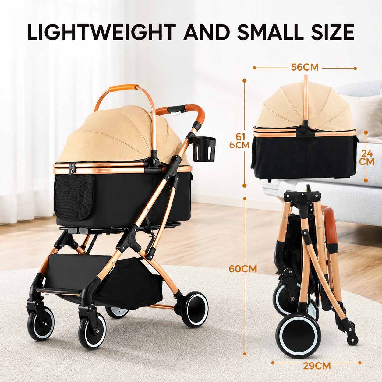Luxury Detachable Pet Stroller for Small to medium Dogs & Cats – Lightweight Foldable Travel Carrier with Shock-Absorbing Wheels & One-Button Fold