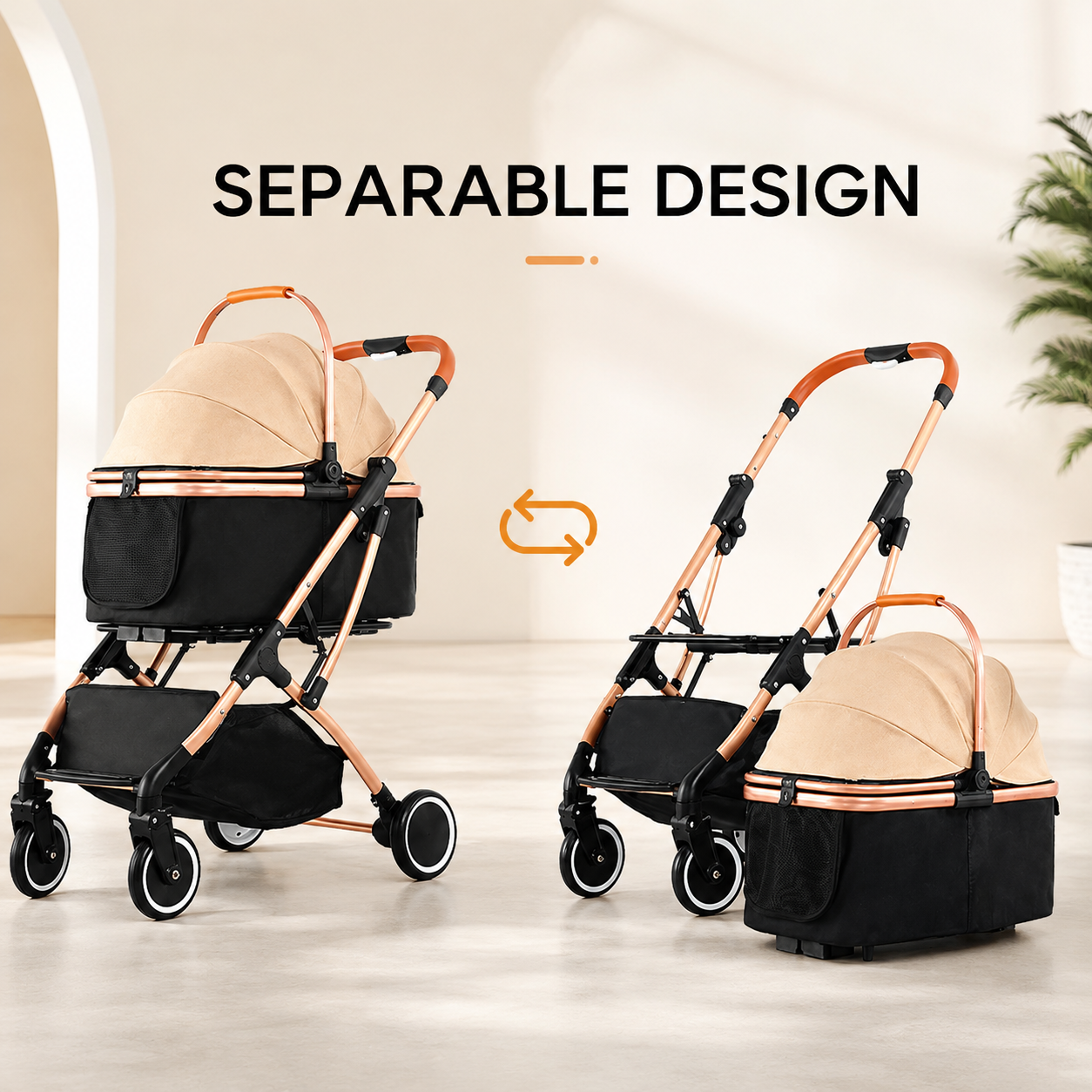 Luxury Detachable Pet Stroller for Small to medium Dogs & Cats – Lightweight Foldable Travel Carrier with Shock-Absorbing Wheels & One-Button Fold