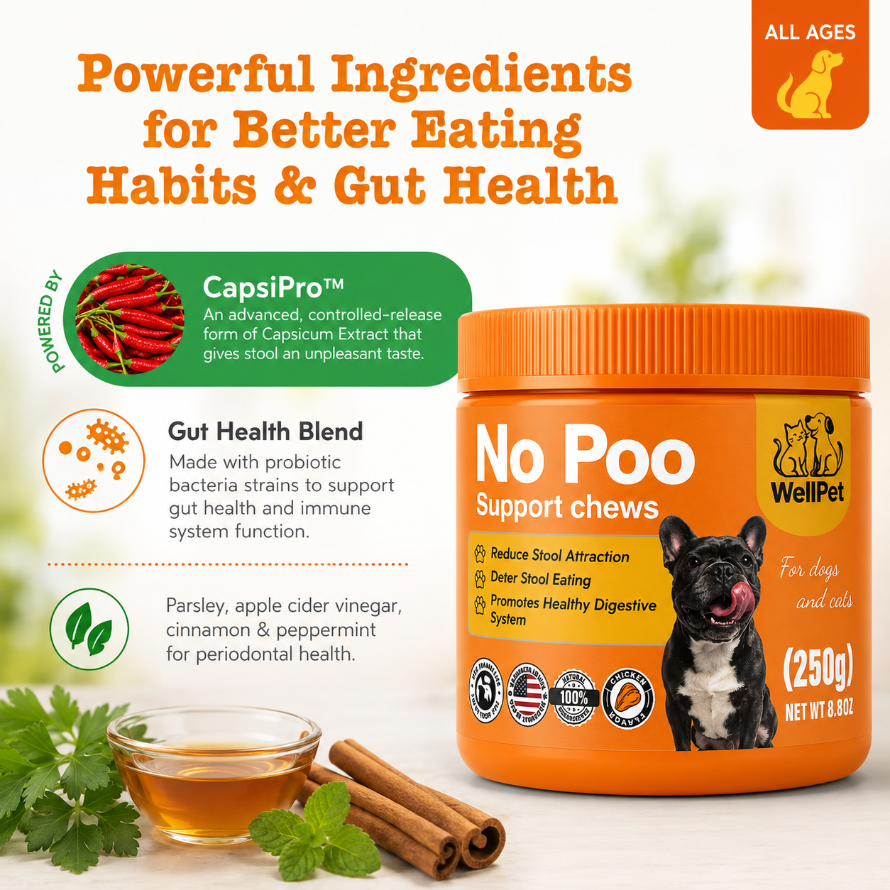 No Poo Support Chews — Proven digestive support for cats and dogs,100 Chews