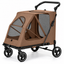 Large Dog Stroller Foldable Pet Pram with Mesh Windows Coffee Brown