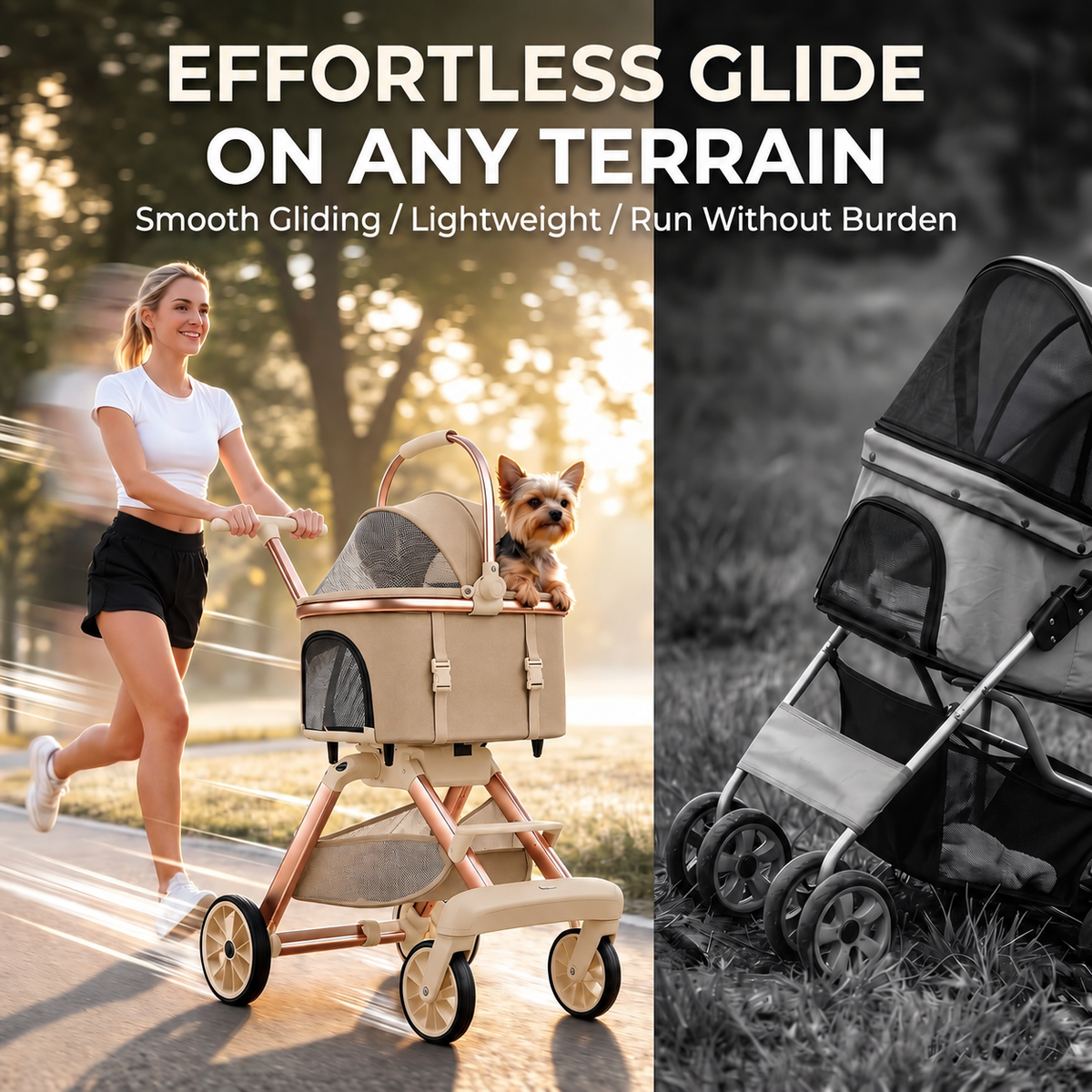 Pet Stroller for Small Medium Dogs & Cats, 20 lbs Capacity - Portable,Khaki