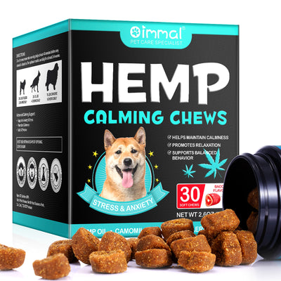 Hemp Calming Chews for Dogs – Natural Stress & Anxiety Relief, Promotes Relaxation, Supports Calm Behavior, Hemp Oil, Chamomile, Valerian Root & L-Theanine, Bacon Flavor, 30 Soft Chews
