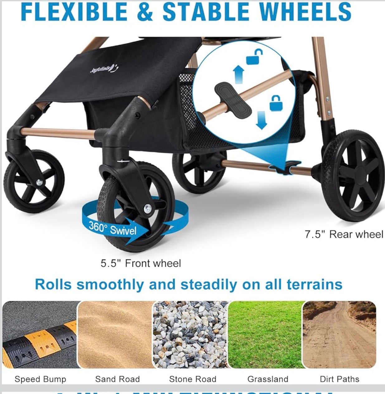 Pet Stroller for Small/Medium Dogs & Cats, No-Zip Foldable Dog Stroller with Detachable Carrier, Cup Holder and Storage Basket, One-Click Fold, One-Foot Brake, 37 lbs Capacity, Black