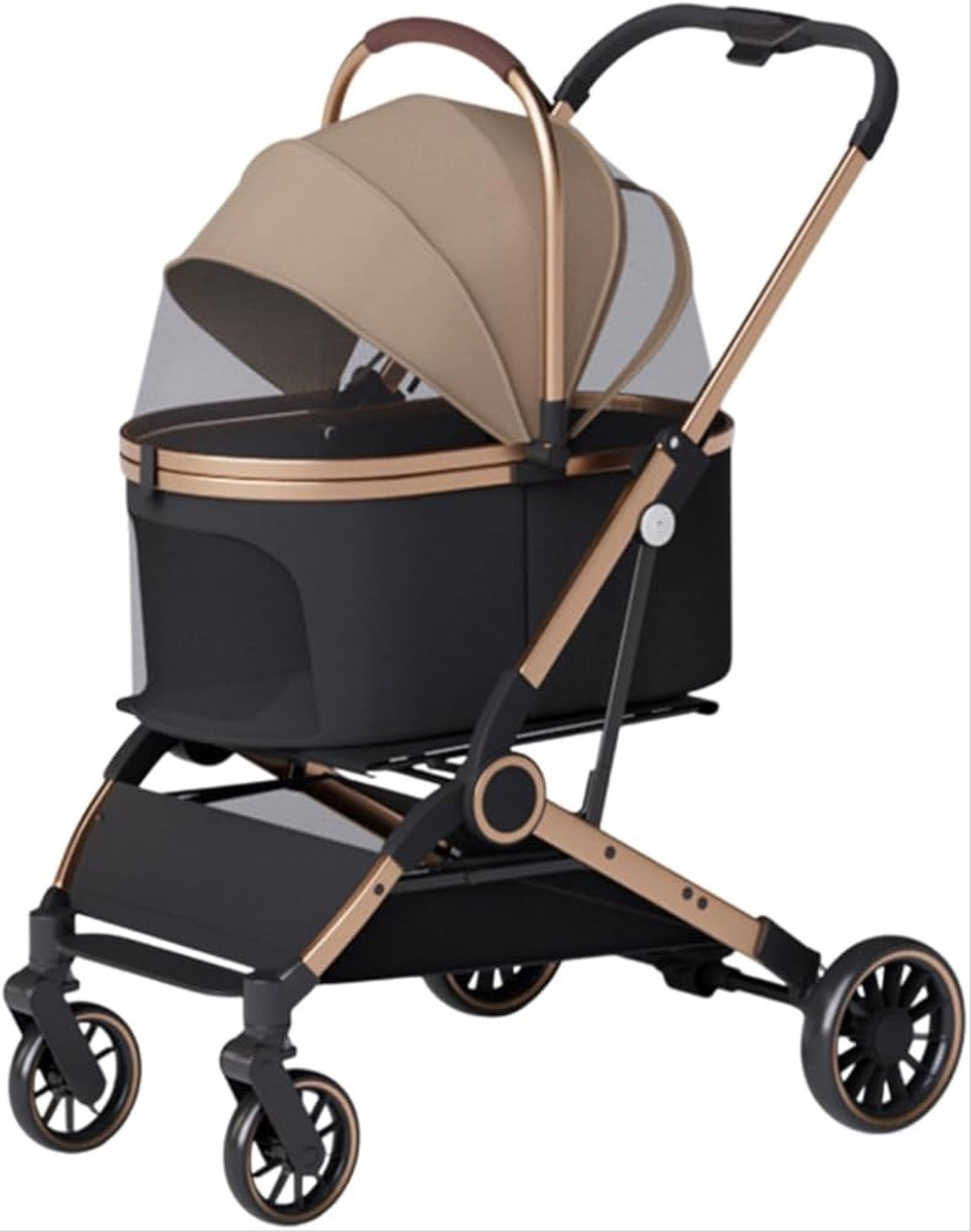 2 - in - 1 Foldable Pet Stroller, Detachable Carrier for Small Dogs/Cats, Lightweight & Breathable, Khaki/Pink, Ideal for Outdoor Trips