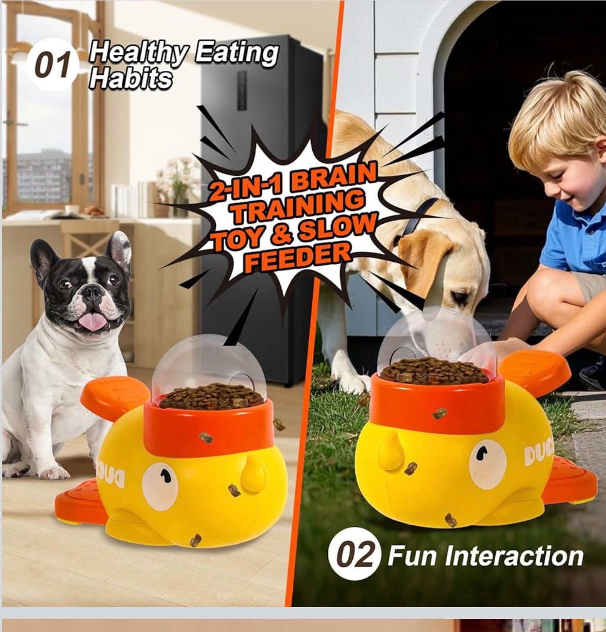 Interactive Dog Toys Food Puzzle Slow Feeder, Cat Treat Dispenser Toy Duck-Shaped Enrichment Toy for Small Medium Dogs and Cats, IQ Training and Exercise Small Animal Bowls