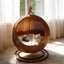 Wicker Cat Bed Indoor & Outdoor, Handwoven PP Rattan Cat Swing Bed with Removable Washable Cushion, Breathable Waterproof Cat House for Cats & Small Dogs (Large–16.9" L × 25.98" H)