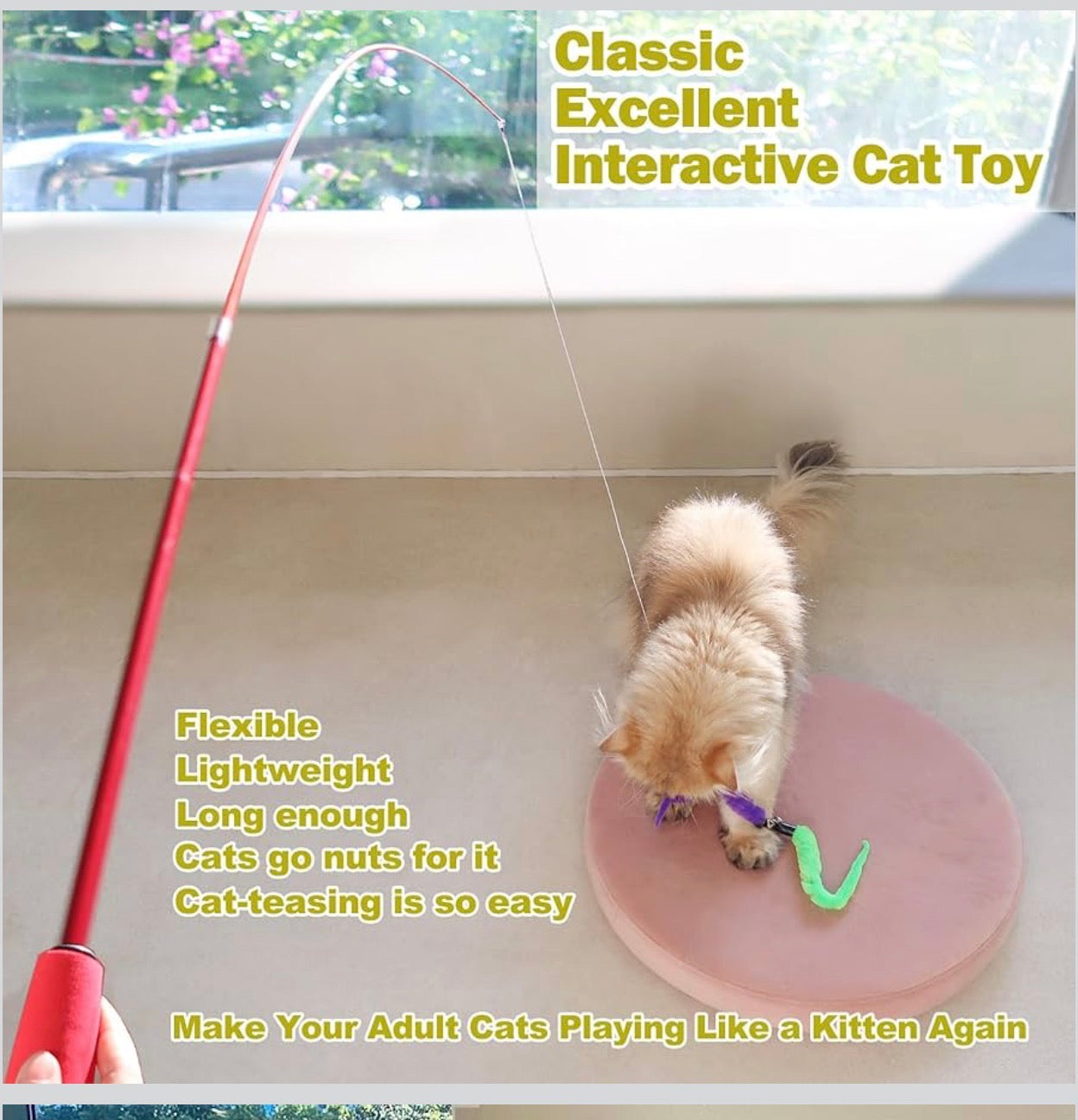 Interactive Cat Toy 2PCS Retractable Wand Toy and 9PCS Cat Feather Toys Refills, Funny Kitten Toys Cat Fishing Pole Toy for Bored Indoor Cats Chase and Exercise