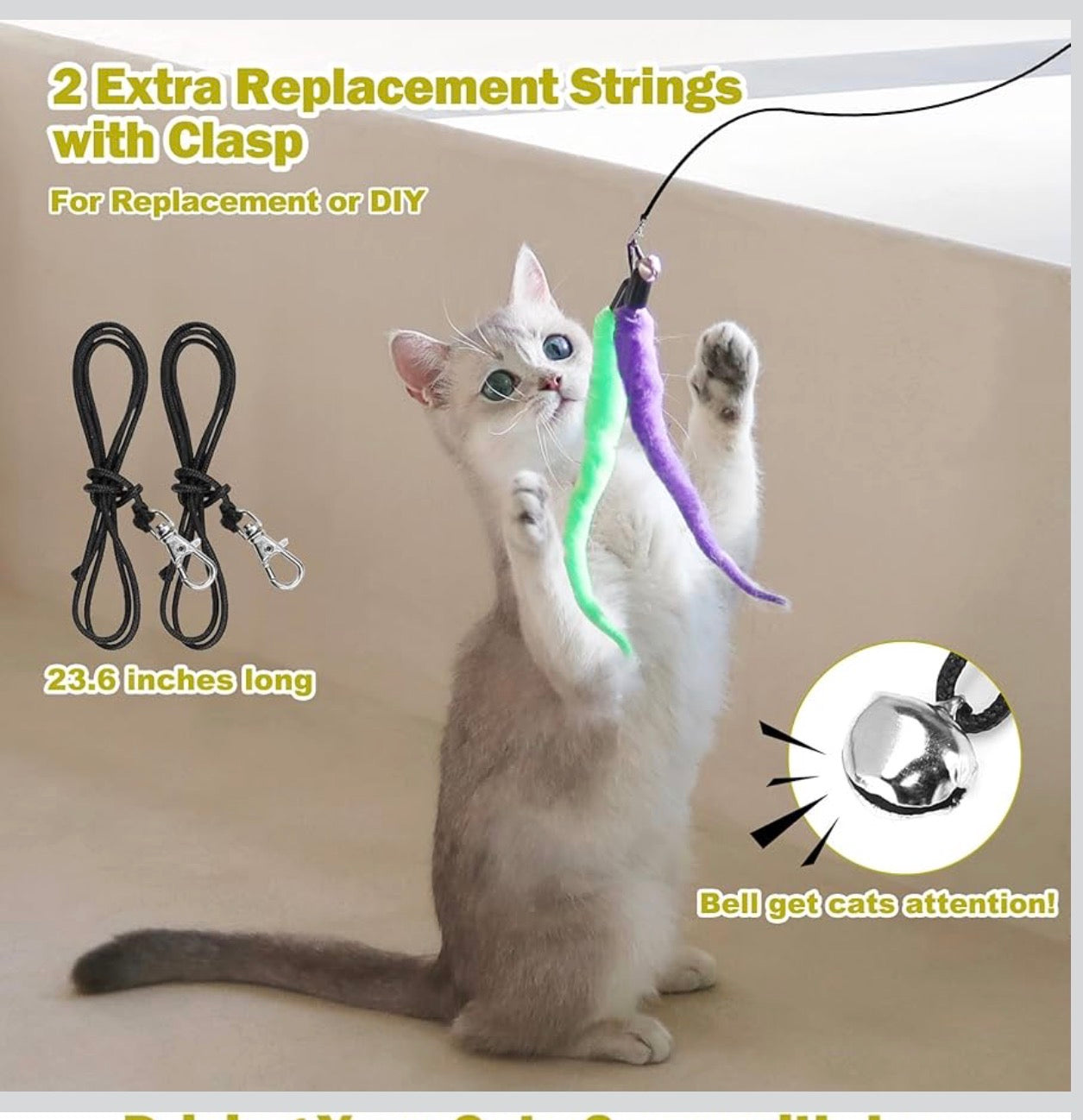 Interactive Cat Toy 2PCS Retractable Wand Toy and 9PCS Cat Feather Toys Refills, Funny Kitten Toys Cat Fishing Pole Toy for Bored Indoor Cats Chase and Exercise