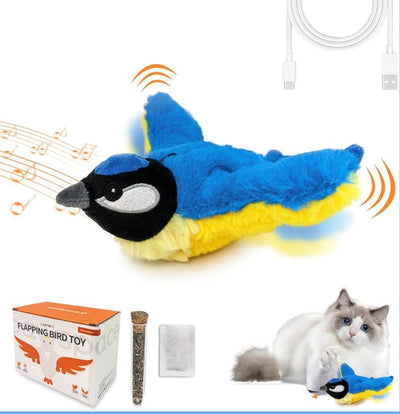 Interactive Flapping Bird Cat Toy with Catnip, Touch Activated Rechargeable, Musical Sound