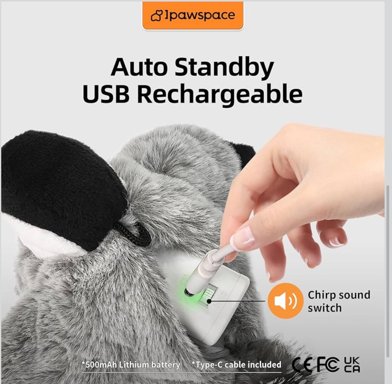 Interactive Flapping Bird Cat Toy with Catnip, Touch Activated Rechargeable, Musical Sound