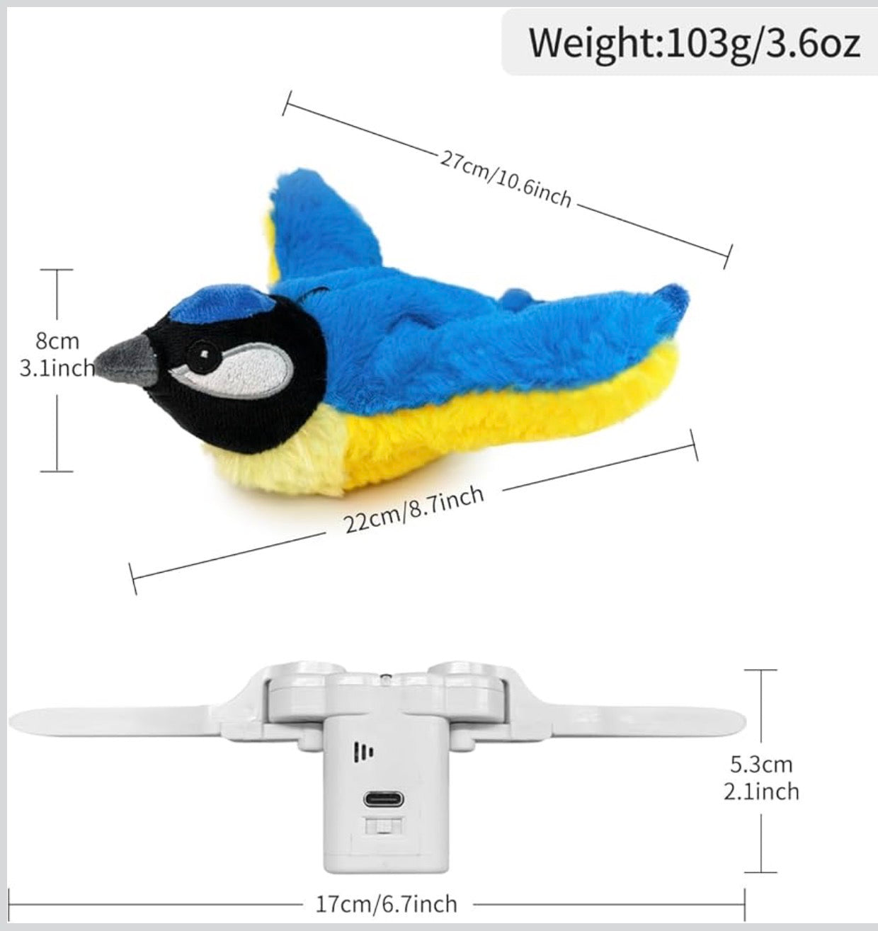 Interactive Flapping Bird Cat Toy with Catnip, Touch Activated Rechargeable, Musical Sound