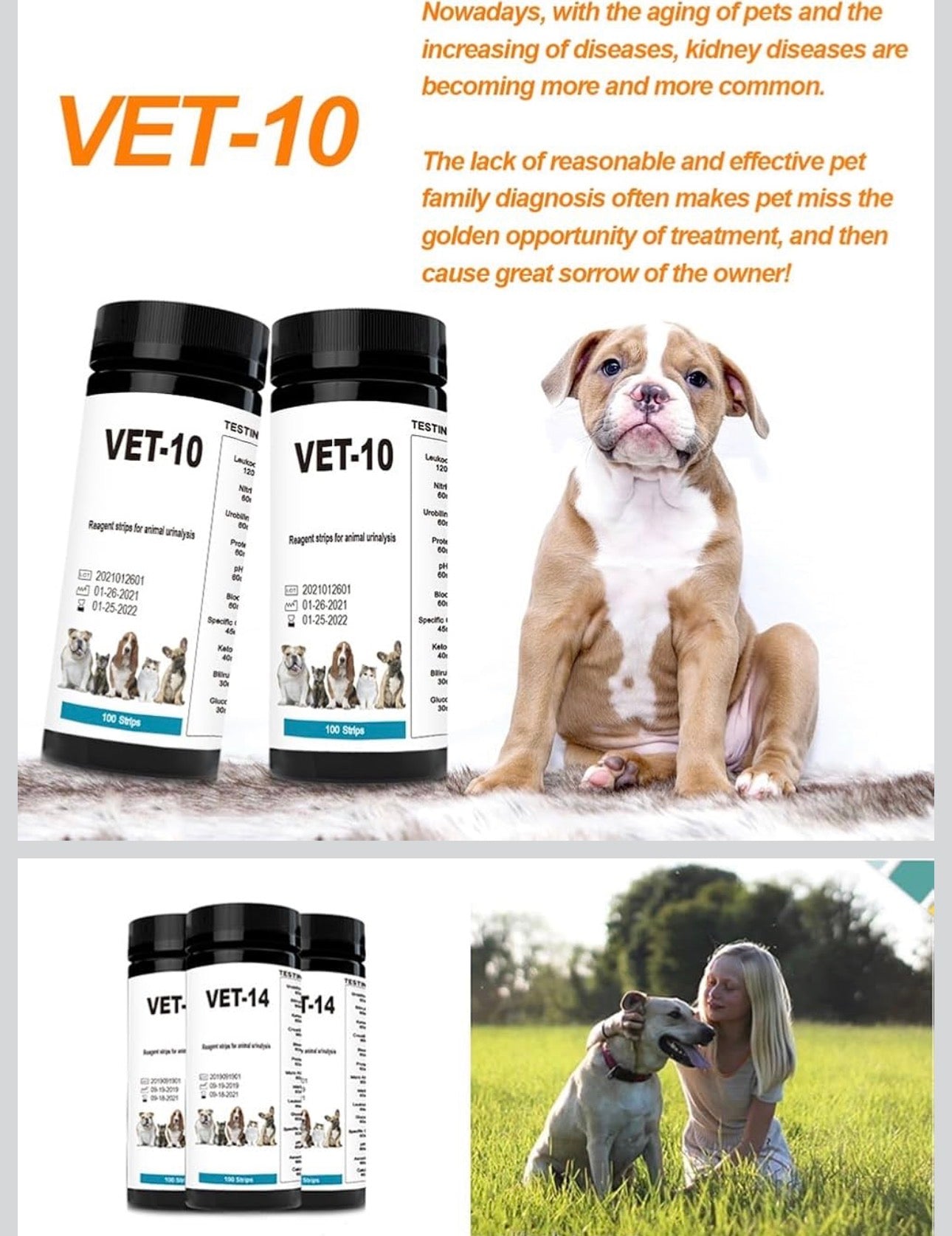 Pet Urine Testing Strips, 100 Urinalysis Parameter Tests for Dogs,Cats,Vets, Accurate Testing for Veterinarians