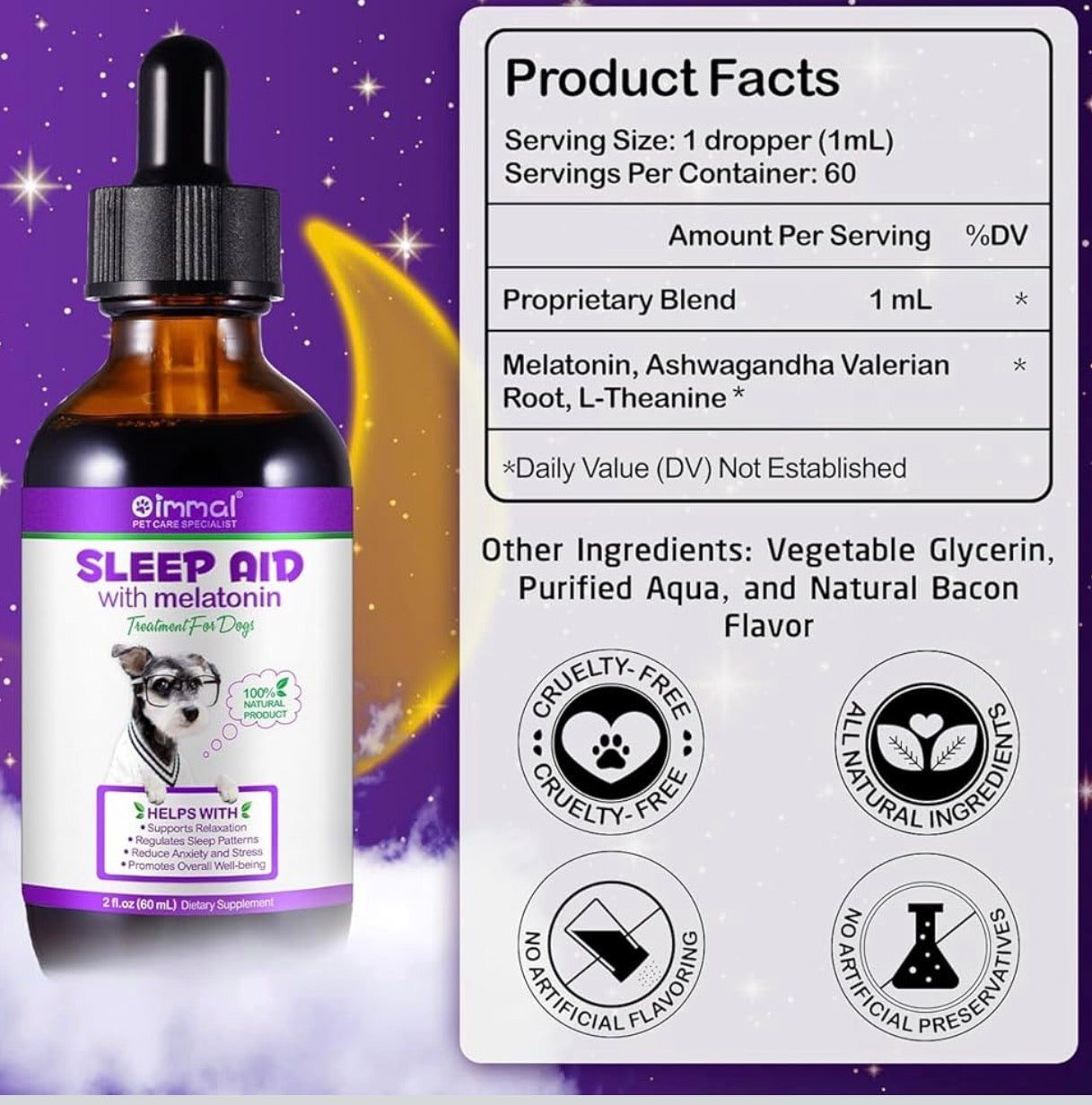 Melatonin for Dogs, Calming Supplement Drops, Natural Sleep Aid to Promote Relaxation