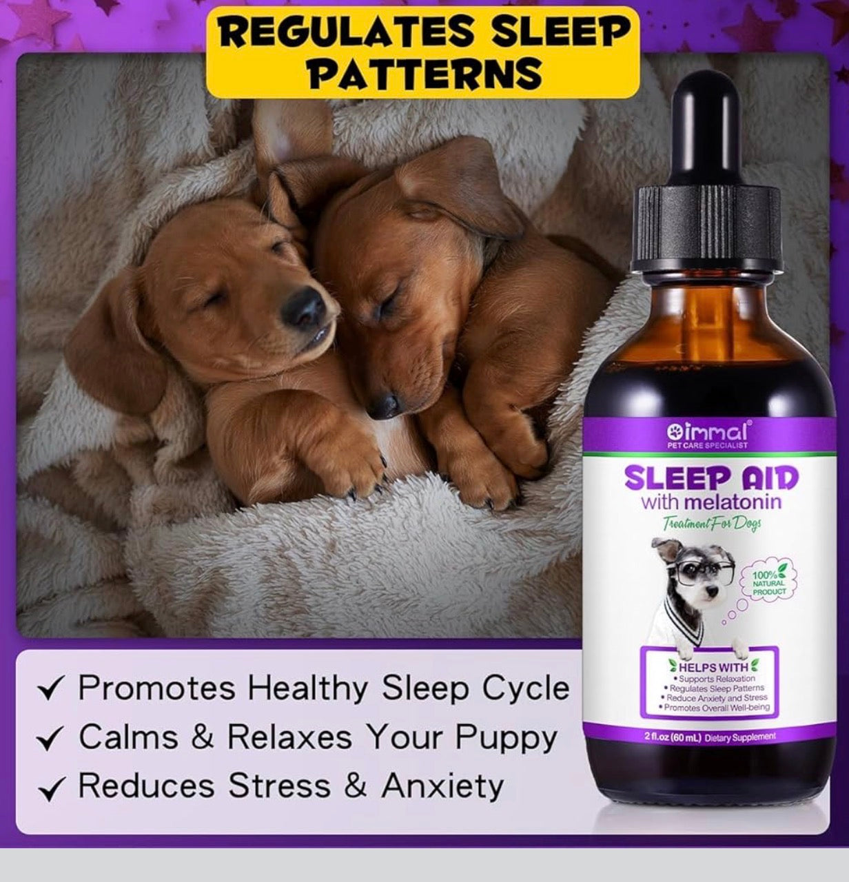 Melatonin for Dogs, Calming Supplement Drops, Natural Sleep Aid to Promote Relaxation