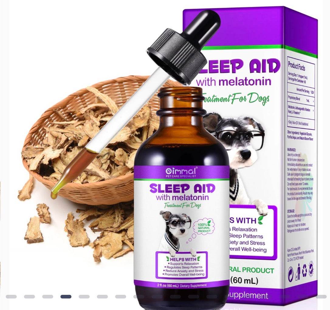 Melatonin for Dogs, Calming Supplement Drops, Natural Sleep Aid to Promote Relaxation