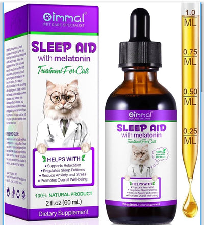 Melatonin for Cats & Kittens – Calming Drops with Bacon Flavor – Anxiety & Stress Relief, Sleep Aid 60ml