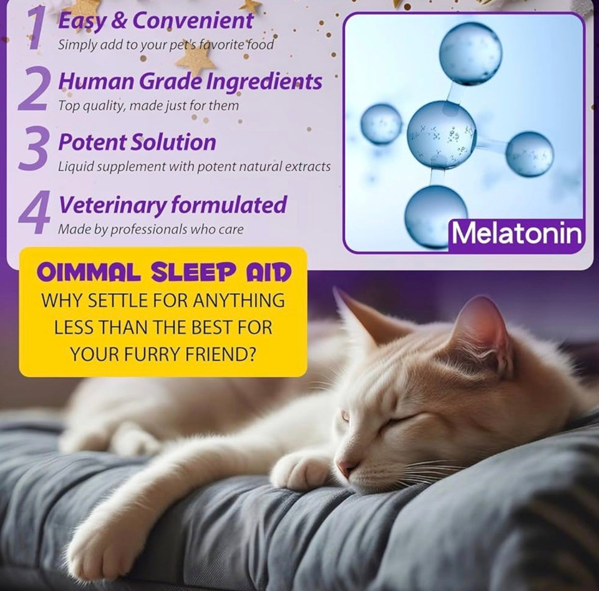 Melatonin for Cats & Kittens – Calming Drops with Bacon Flavor – Anxiety & Stress Relief, Sleep Aid 60ml