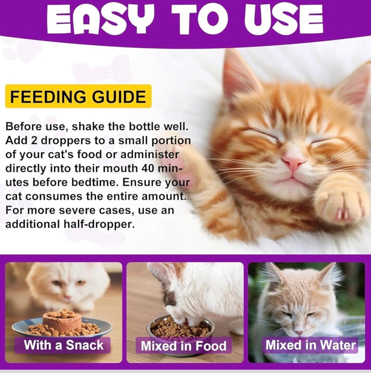 Melatonin for Cats & Kittens – Calming Drops with Bacon Flavor – Anxiety & Stress Relief, Sleep Aid 60ml