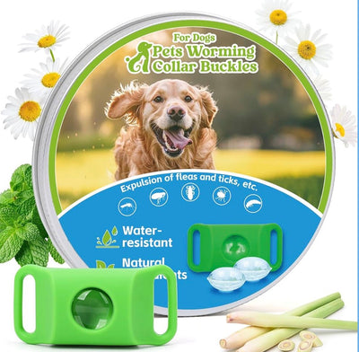 Natural Flea and Tick Prevention Dog Tag – Waterproof Collar Pendant with 4 Extra Refills, Green, Safe for All Breeds